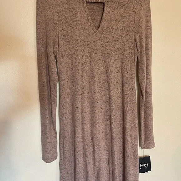 by & by Long Sleeve Knit Dress in Tan - Picture 1 of 3